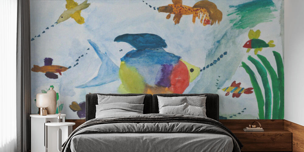 child's painting - fishes in sea, Camera da Letto