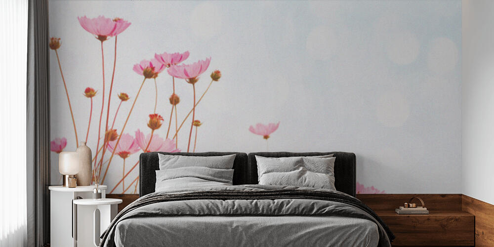 Flower background with pink wild flowers against the background of the sky, Camera da Letto