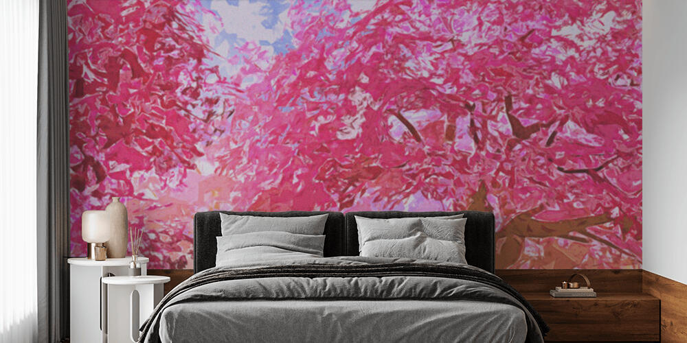 Blossoming Trees in Spring Bloom Garden Lowpoly Art Illustration, Camera da Letto