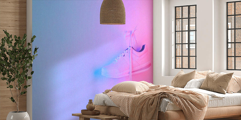 Pair of stylish sneakers hanging on wall, Camera da Letto