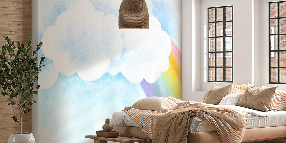 Composition with rainbow and clouds in hand drawn style, Camera da Letto