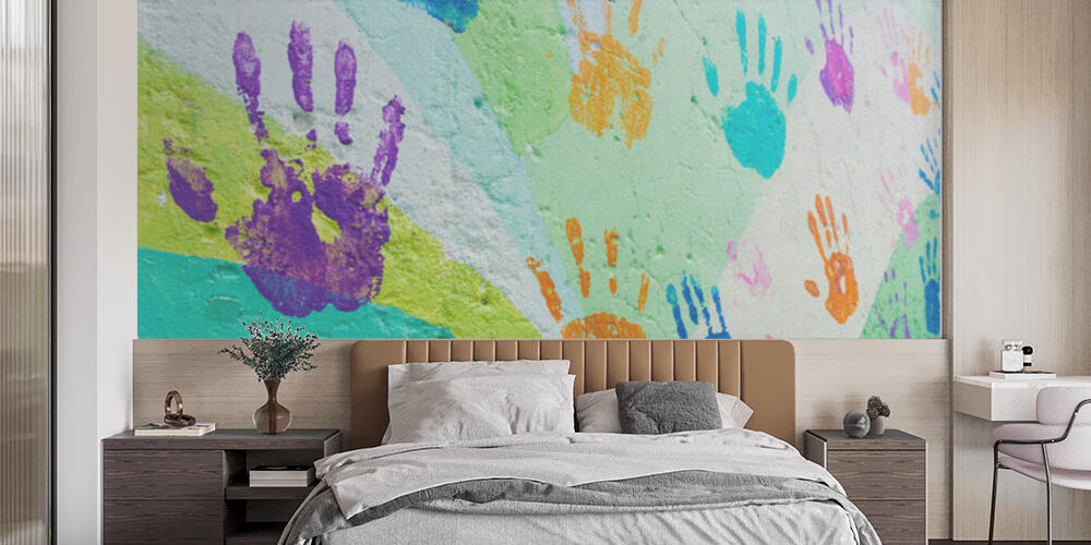 background made from color handprints of kids, Camera da Letto