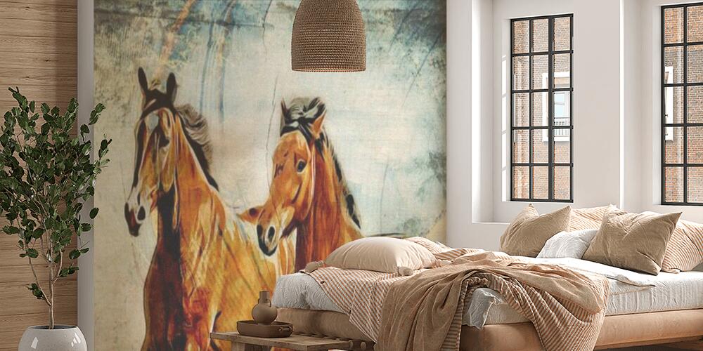 Colorful horse art illustration grunge painting drawing, Camera da Letto