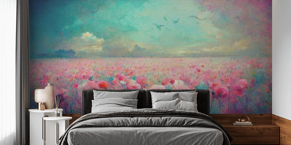 Idyllic meadow with red poppy flowers in the countryside, Camera da Letto