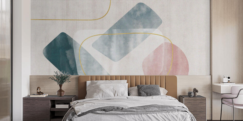 Pink geometric watercolor art pattern, Camera da Letto