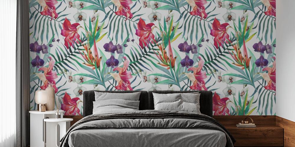 Fiori tropicali acquerello pattern, Camera da Letto