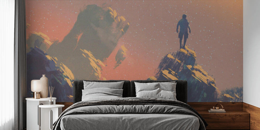 Man standing on top of the hill watching the stars, Camera da Letto