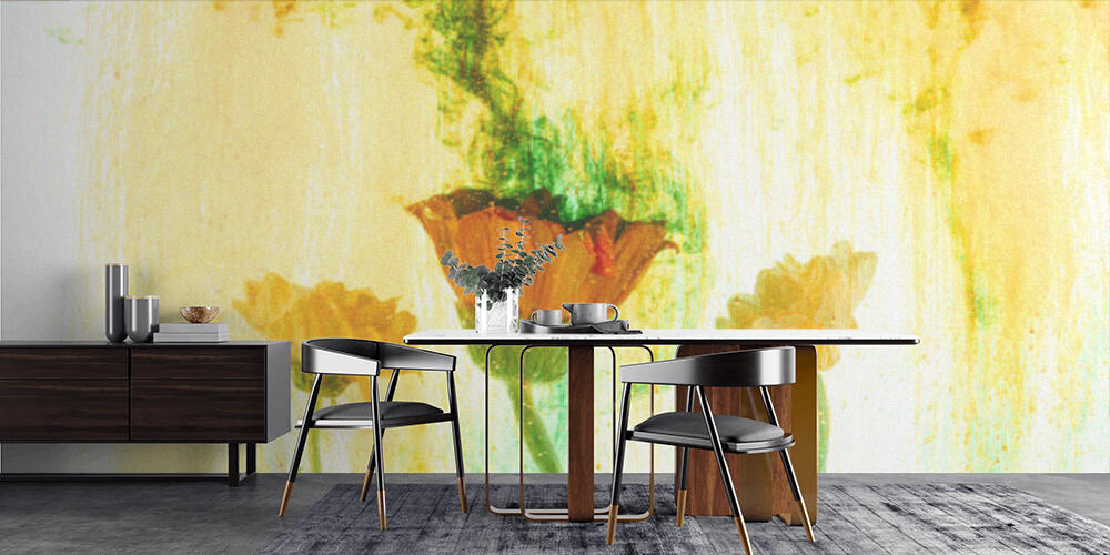 close up view of flowers and yellow paint splashes, Cucina