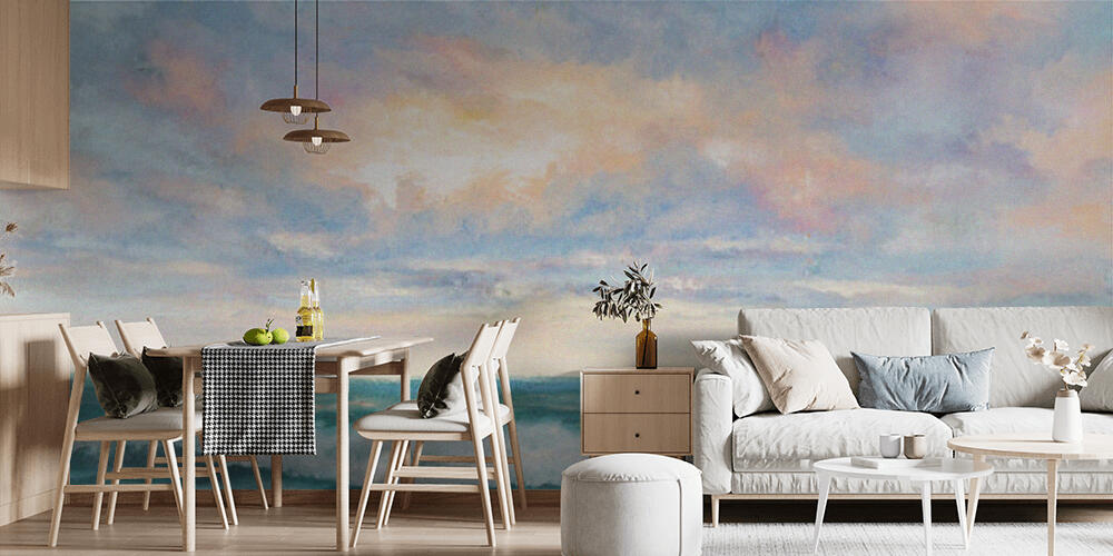 Original  oil painting of beautiful sunset over ocean beach on canvas, Cucina