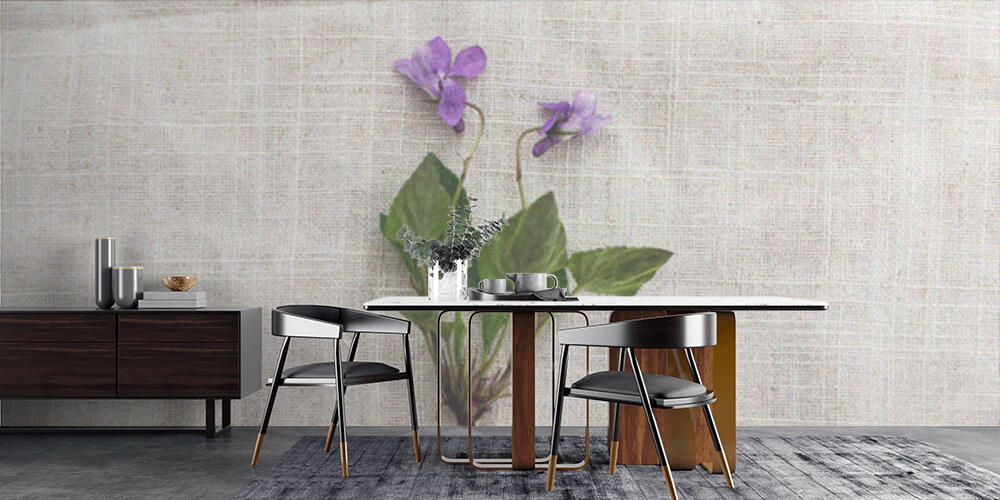 Viola reichenbachiana flower on rustic linen cloth background, Cucina