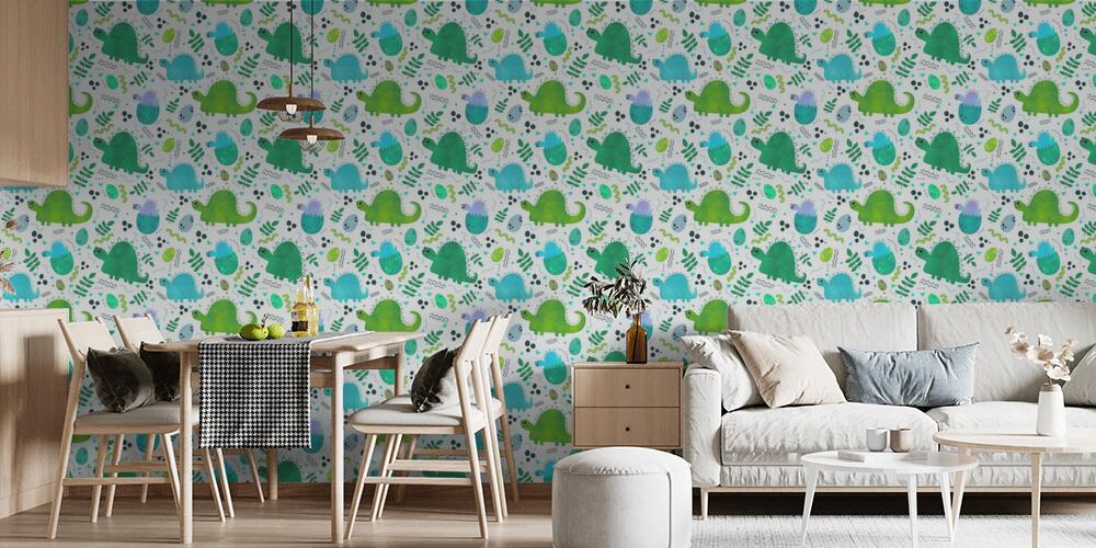 Kids seamless cartoon dinosaur pattern for textiles and packaging and gifts and linens and wrapping paper, Cucina