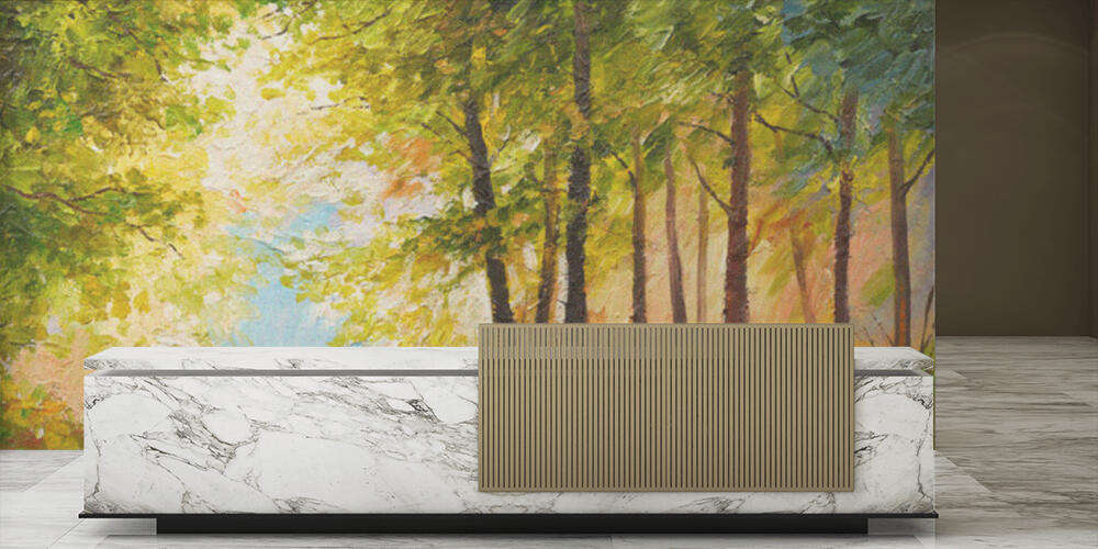Oil painting landscape - autumn forest near the river, Reception