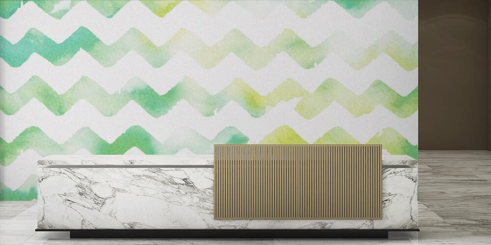 zigzag white and green watercolor background, Reception