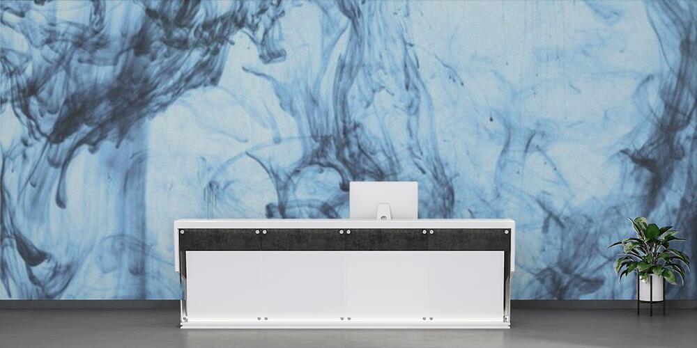 background with swirls of blue paint in water, Reception