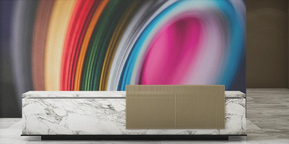 close up of colored bright quilling paper curves on black, Reception