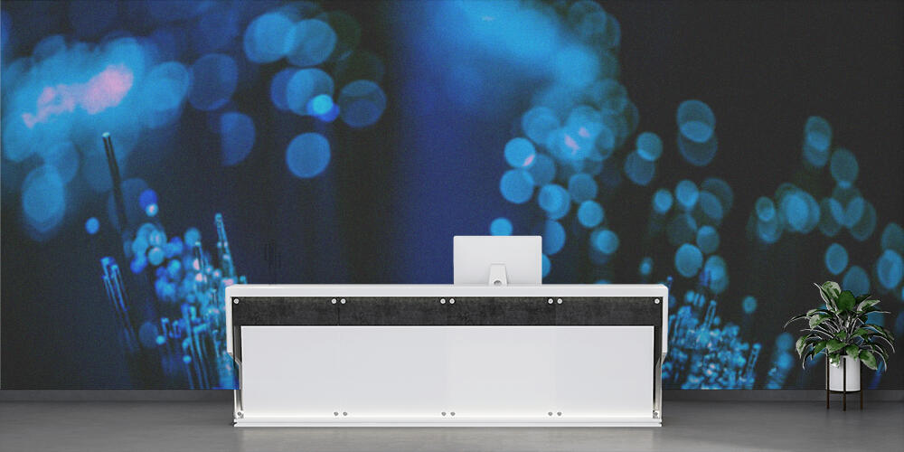 selective focus of glowing blue fiber optics texture background, Reception