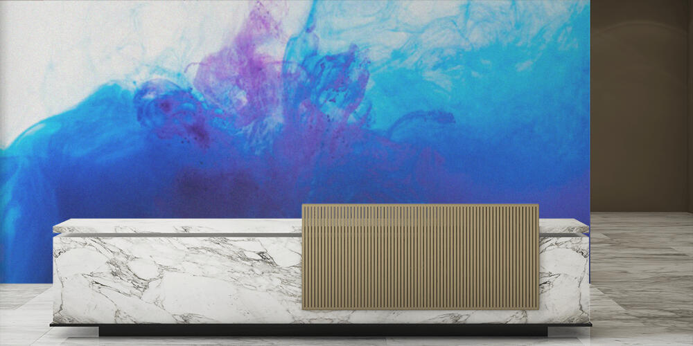 abstract background with flowing blue and purple paint in water, Reception
