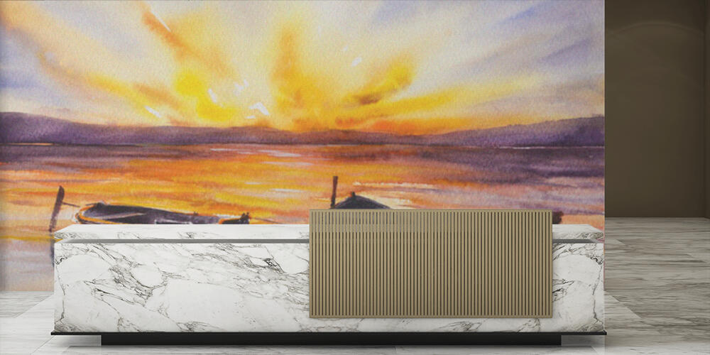 Sunset and two small boats parking on the river in rural coast, Reception