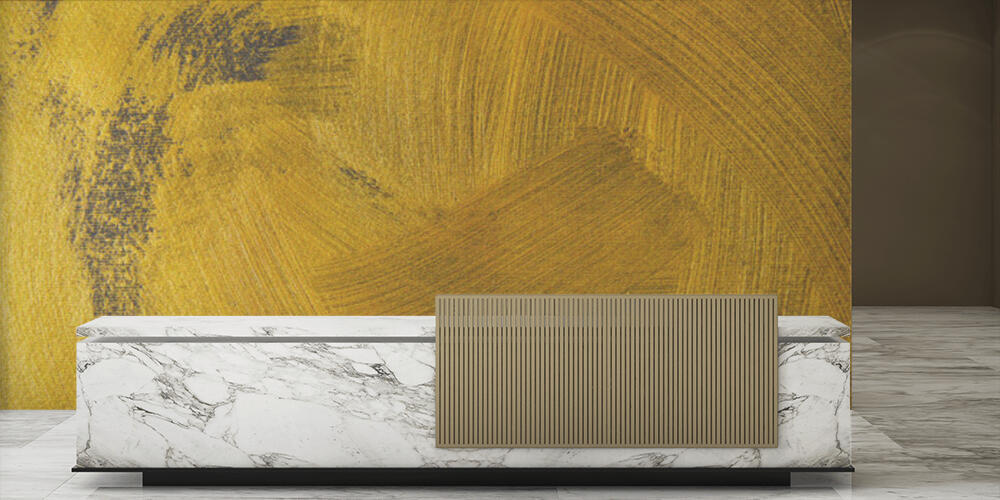 different golden brushstrokes on dark textured background, Reception