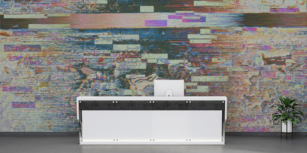 Casual data glitch geometrical nostalgic holographic background, Reception