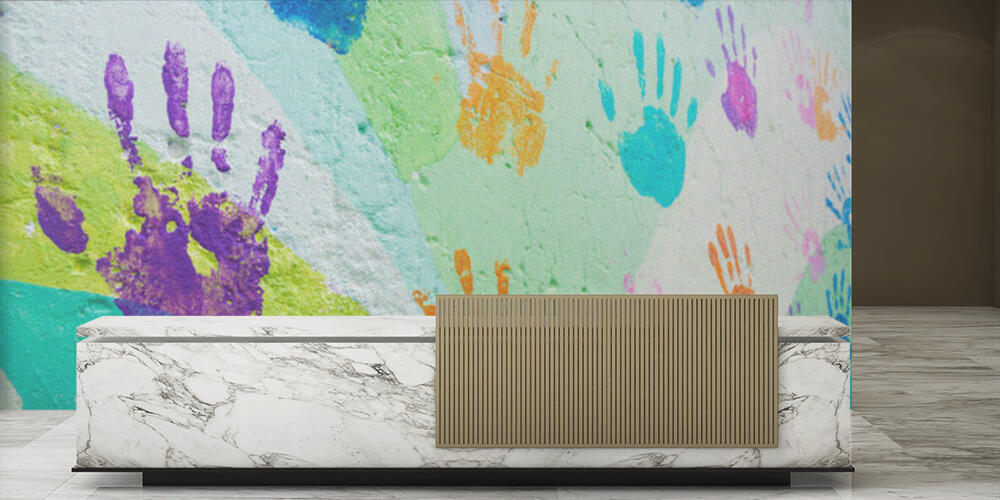 background made from color handprints of kids, Reception