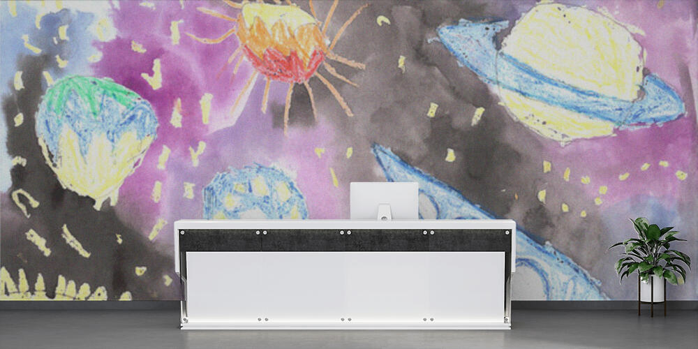 Watercolor children drawing space planet rocket, Reception