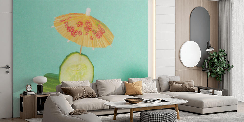 Tropical beach concept made of cucumber and sun umbrella, Salotto