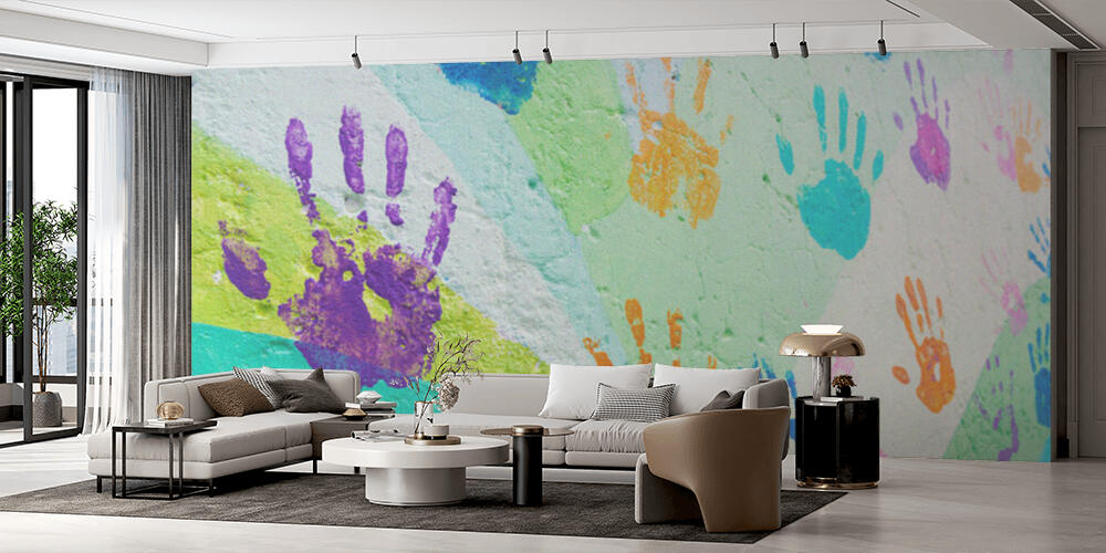 background made from color handprints of kids, Salotto