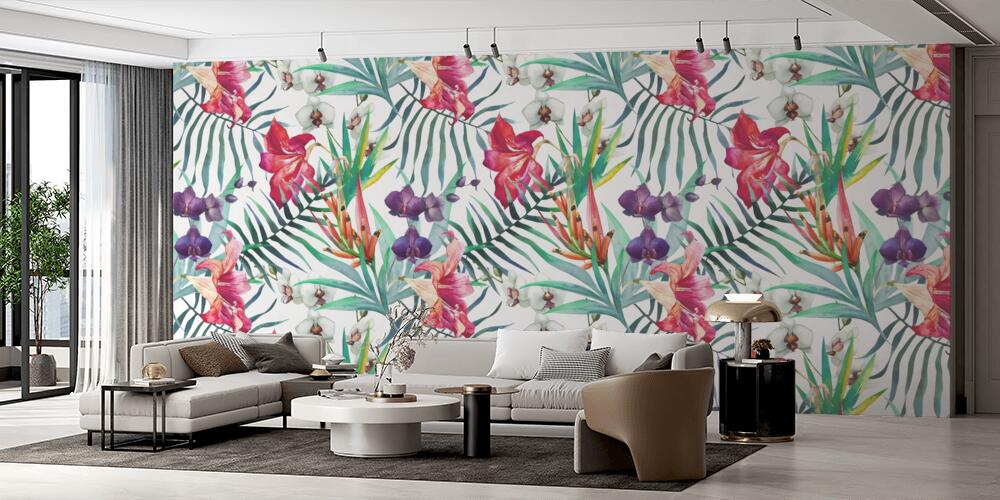 Fiori tropicali acquerello pattern, Salotto