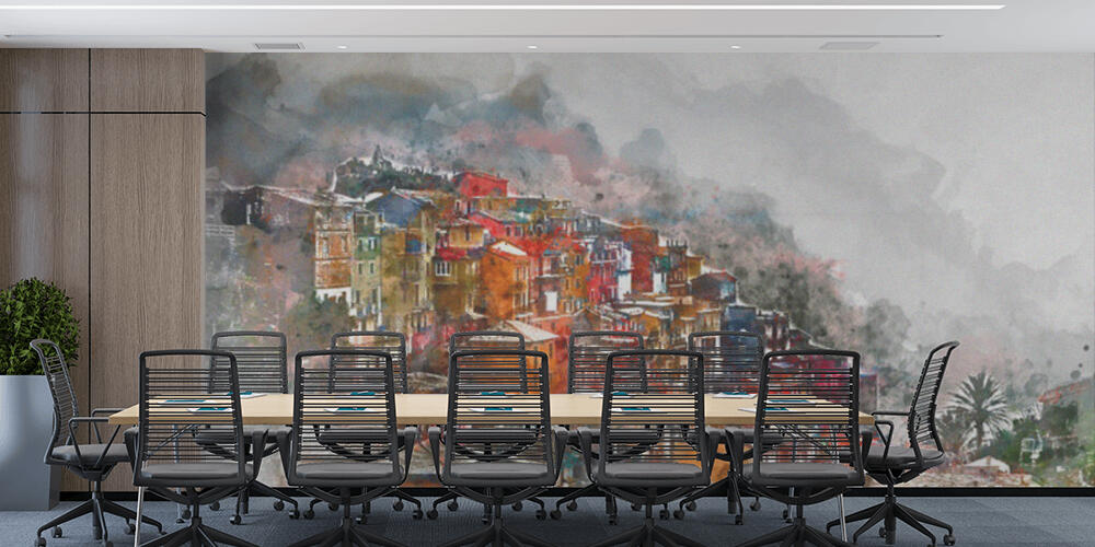Digital watercolor painting of Manarola, Studio e Ufficio
