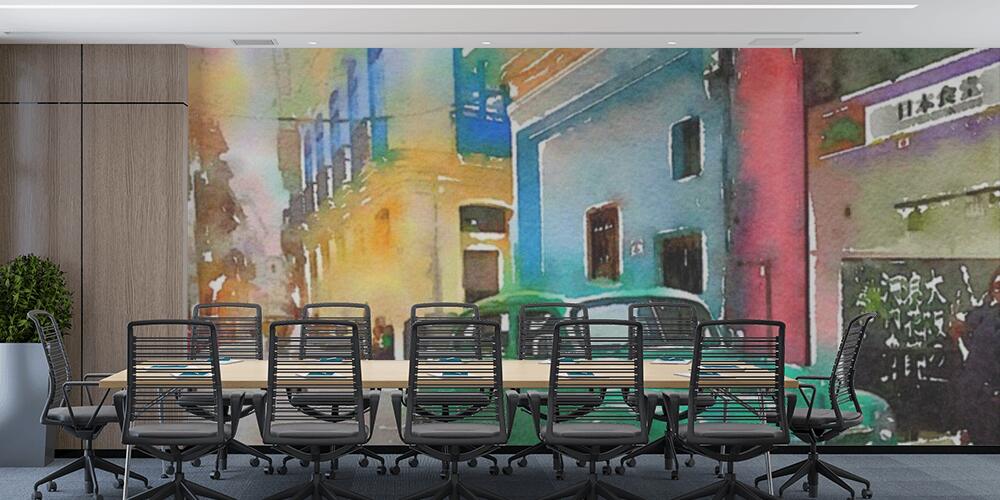 Digital watercolor of green classic american old car in Havana in Cuba, Studio e Ufficio