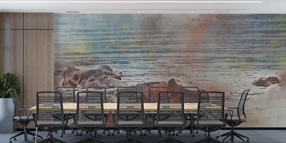 Close hippo or Hippopotamus amphibius in watercolor, Studio e Ufficio