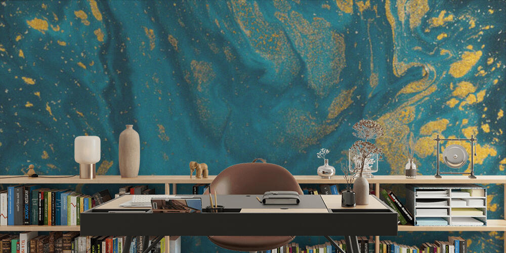 Abstract blue paint background with golden glitter powder, Studio e Ufficio