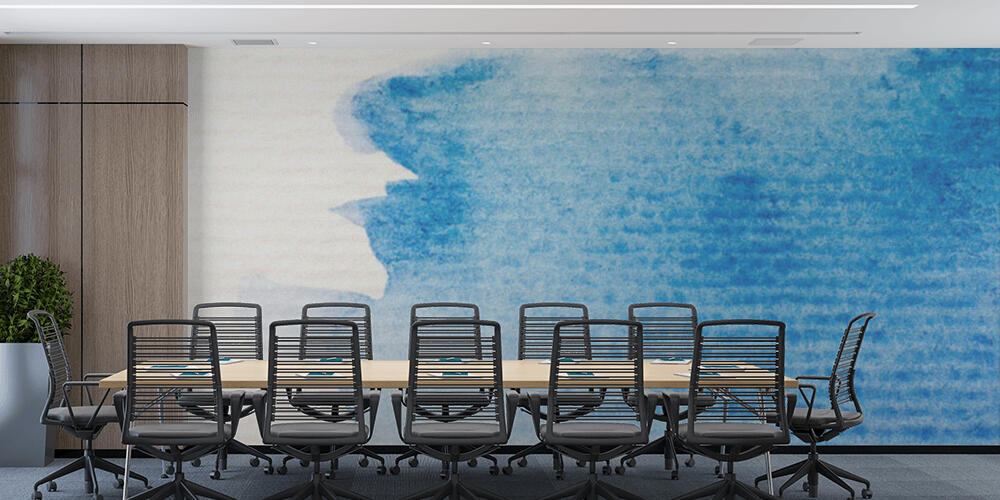 close up view of blue watercolor paint spill on white textured paper background, Studio e Ufficio