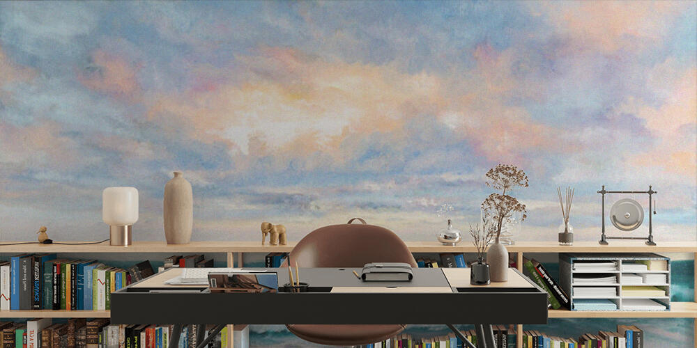 Original  oil painting of beautiful sunset over ocean beach on canvas, Studio e Ufficio
