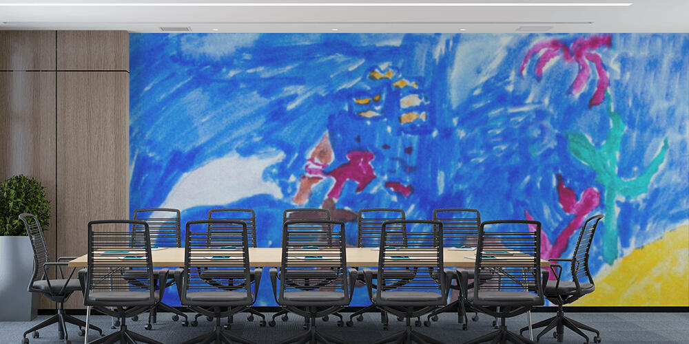 Children's drawing with paints - a ship on the seabed, Studio e Ufficio