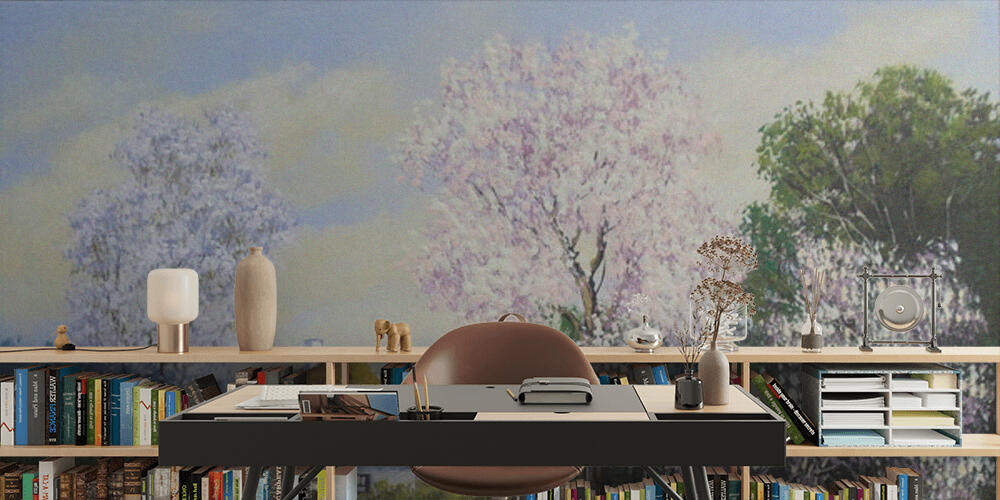 beautiful painting of old Ukrainian village with pastoral landscape, Studio e Ufficio