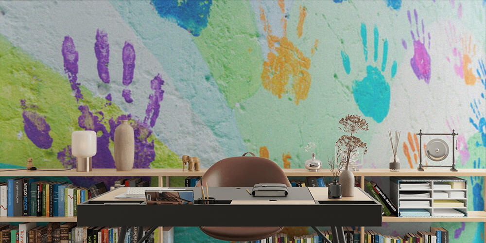 background made from color handprints of kids, Studio e Ufficio