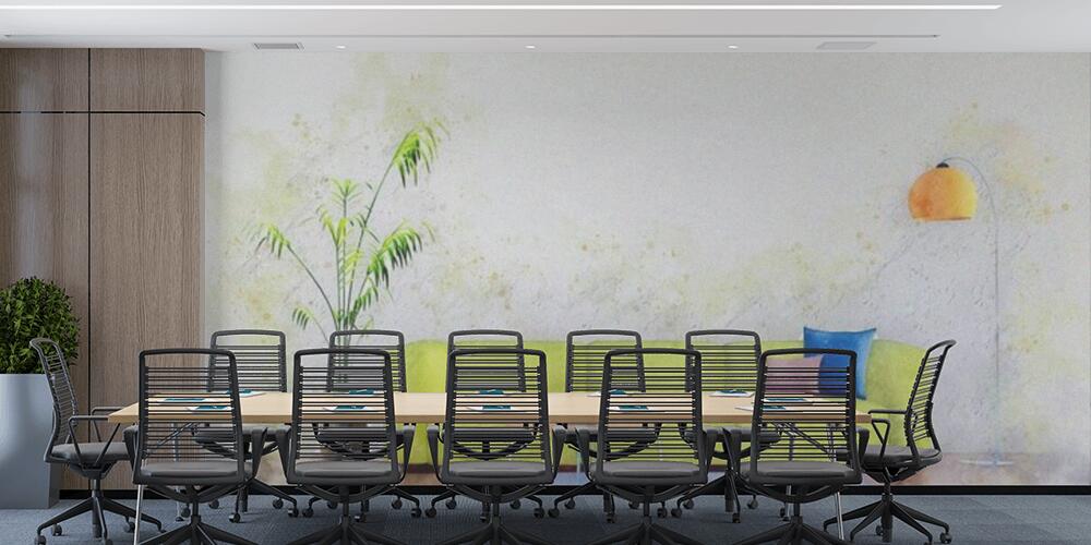 Decorative watercolor sketch of bright minimalist living room interior with sofa, Studio e Ufficio