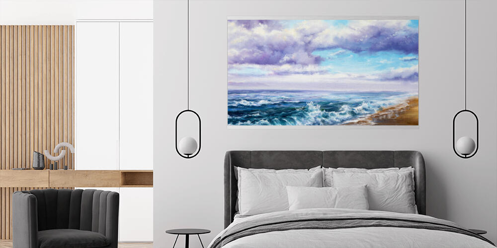 Original oil painting showing waves in  ocean or sea on canvas, 