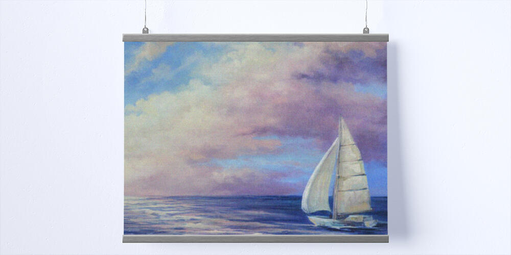 handmade oil painting with a sea landscape at sunset, 