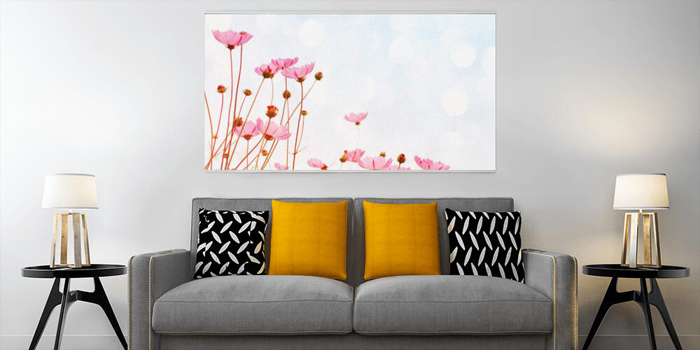 Flower background with pink wild flowers against the background of the sky, 