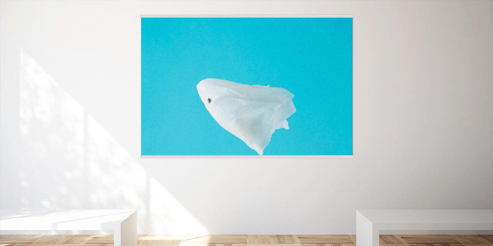 A flying ghost haunting on a blue background, 