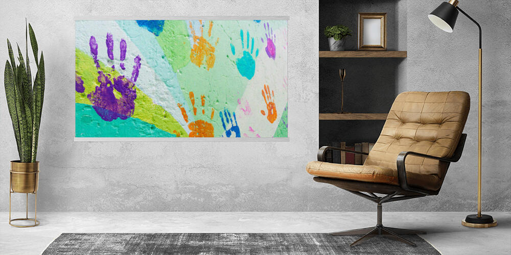 background made from color handprints of kids, 
