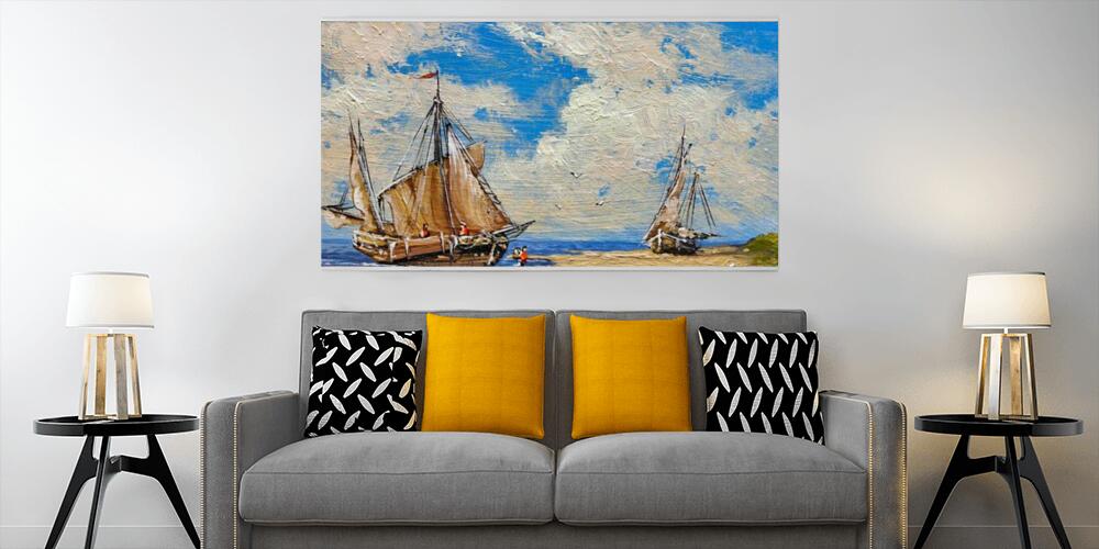 Oil painting of a seascape, 