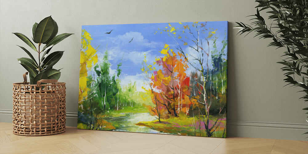 Autumn landscape with the wood river, 