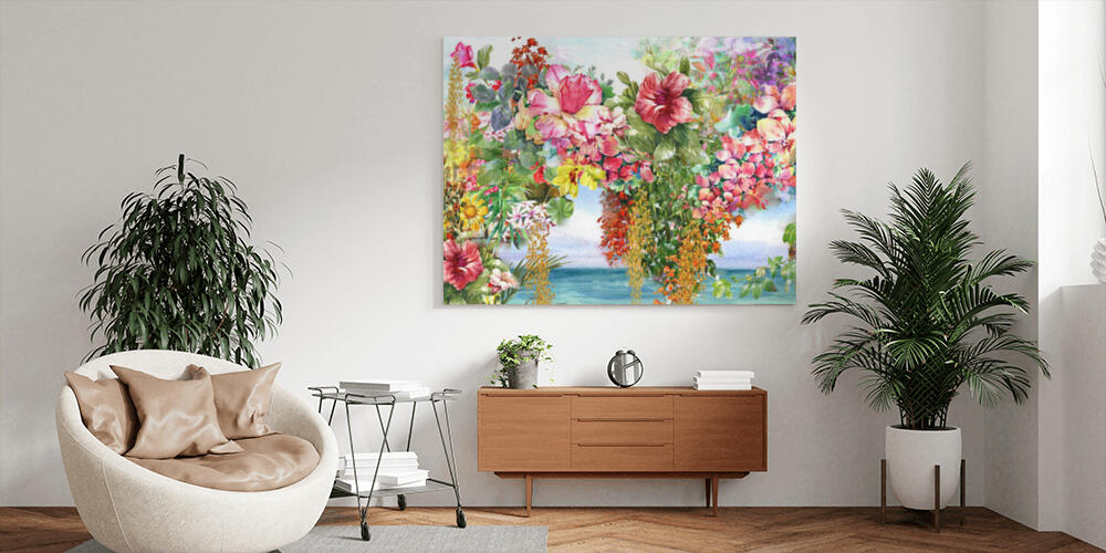 Abstract flowers watercolor painting, 