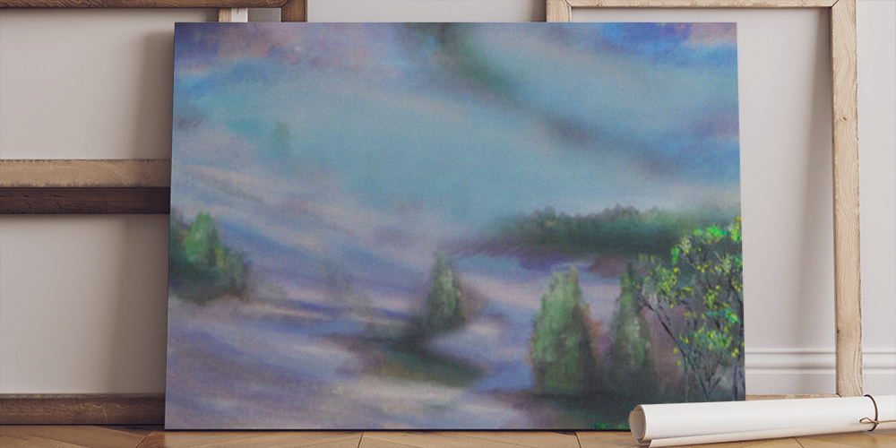 Tranquil night landscape painting, 