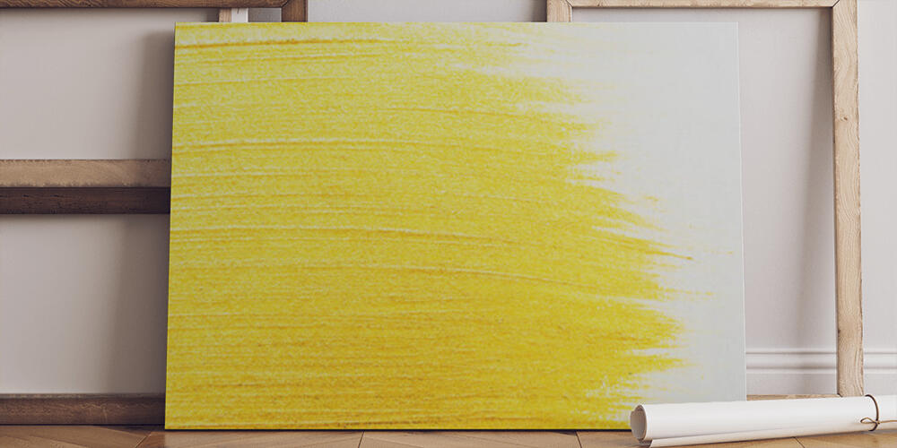 top view of yellow watercolor brushstrokes with on white background, 