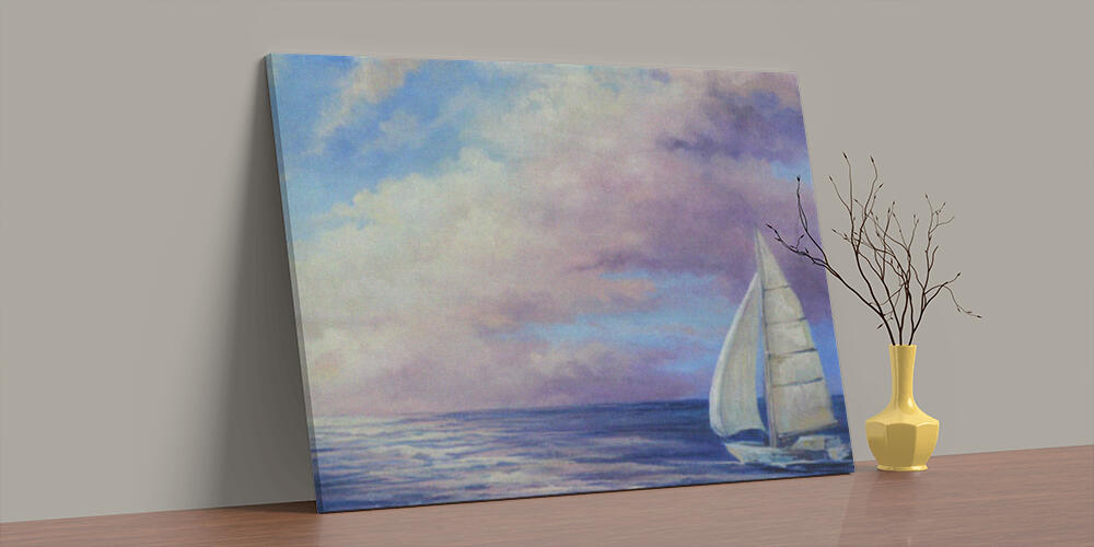 handmade oil painting with a sea landscape at sunset, 